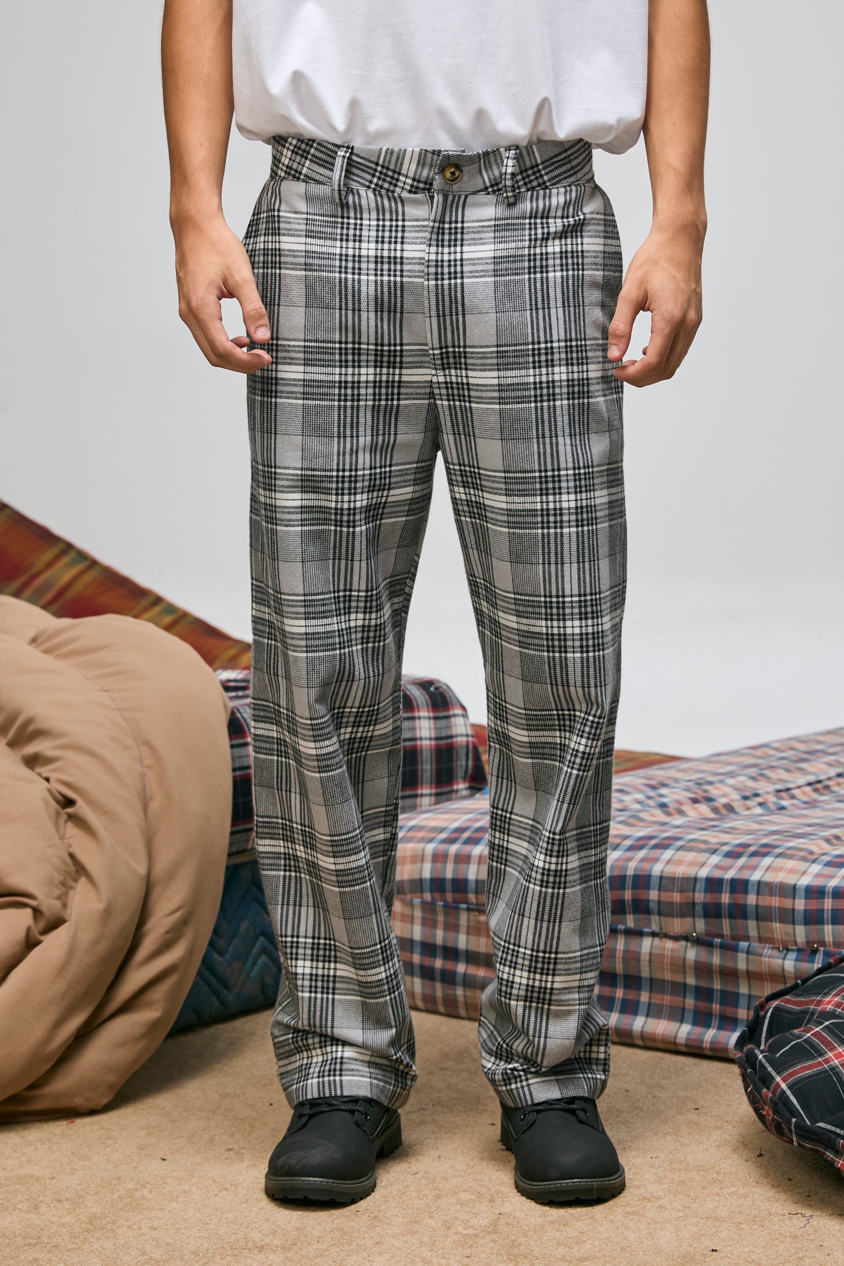 Pantalón Loose Cuadros Gris
