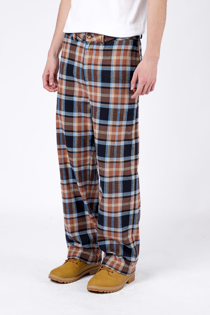 Pantalón Loose Cuadros Marrón