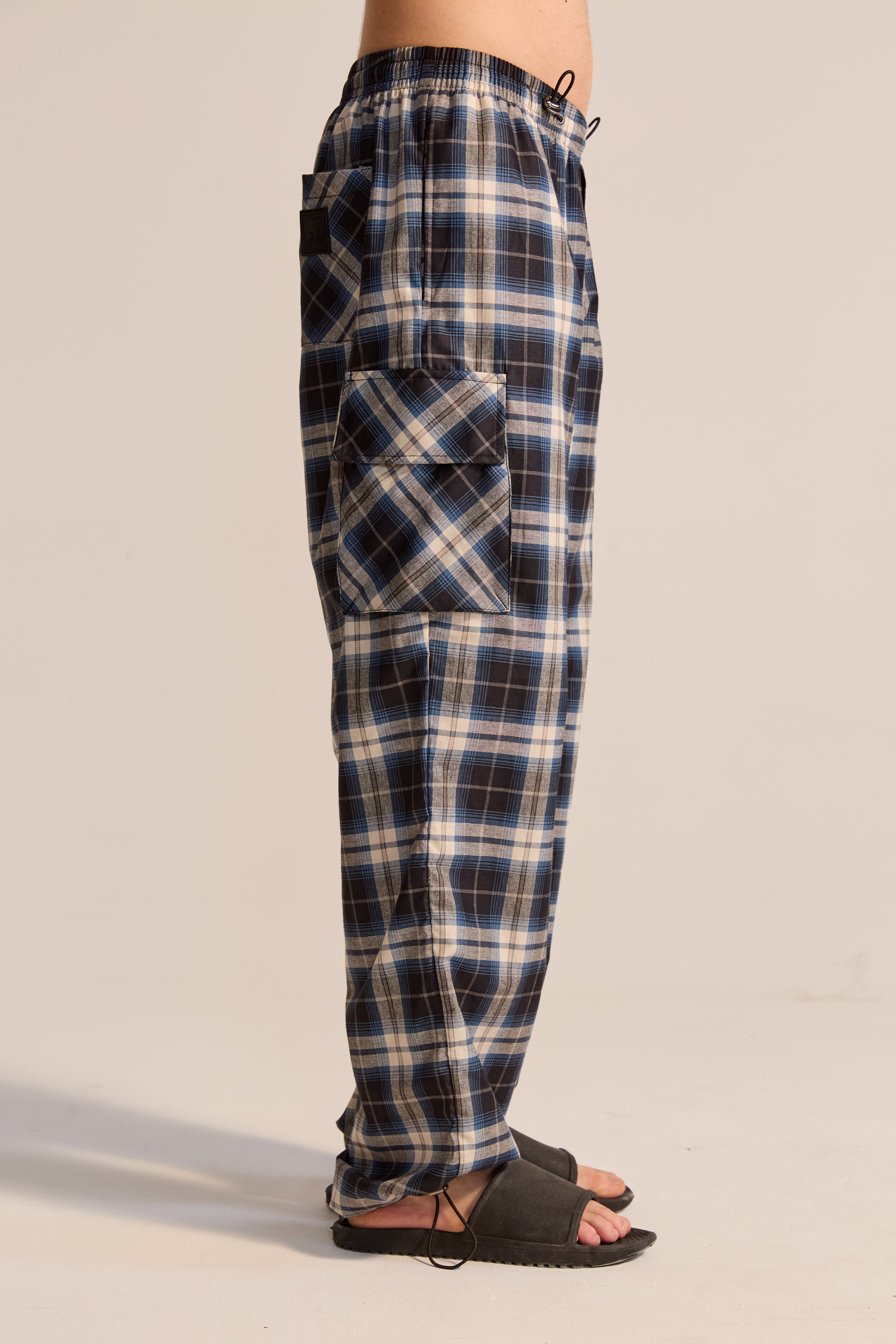Pantalón Cargo Cuadros Azúl