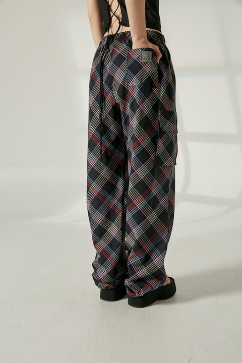 Pantalón cargo cuadros Negro