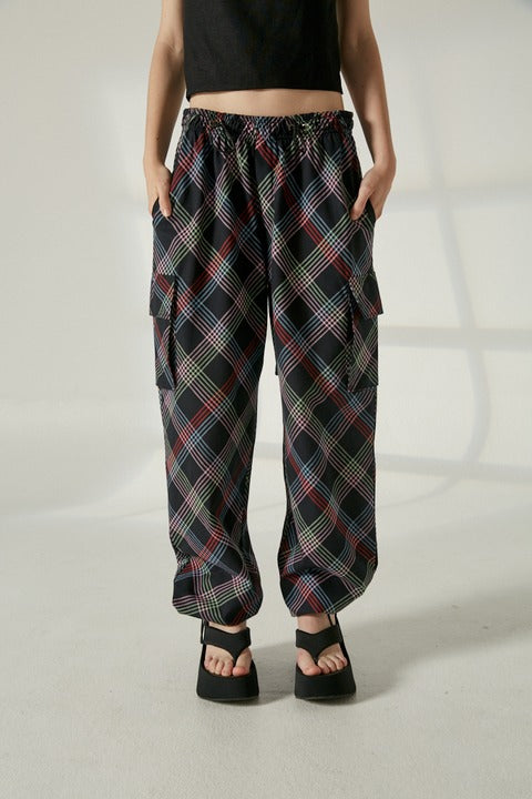Pantalón cargo cuadros Negro
