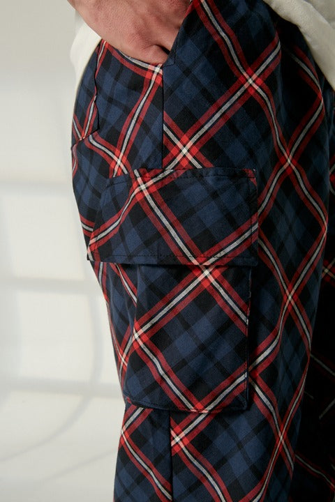 Pantalón cargo cuadros azúl