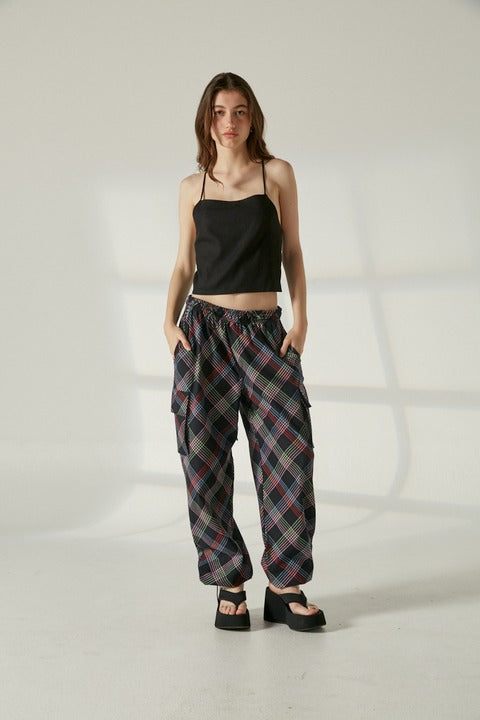 Pantalón cargo cuadros Negro